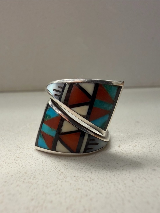 Jewelry - Antique Zuni Inlay Sterling Wrap Ring